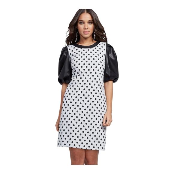 New York & Company Dresses & Skirts - Dot-print Faux Leather - Sleeve Shift Dress, New York & Company